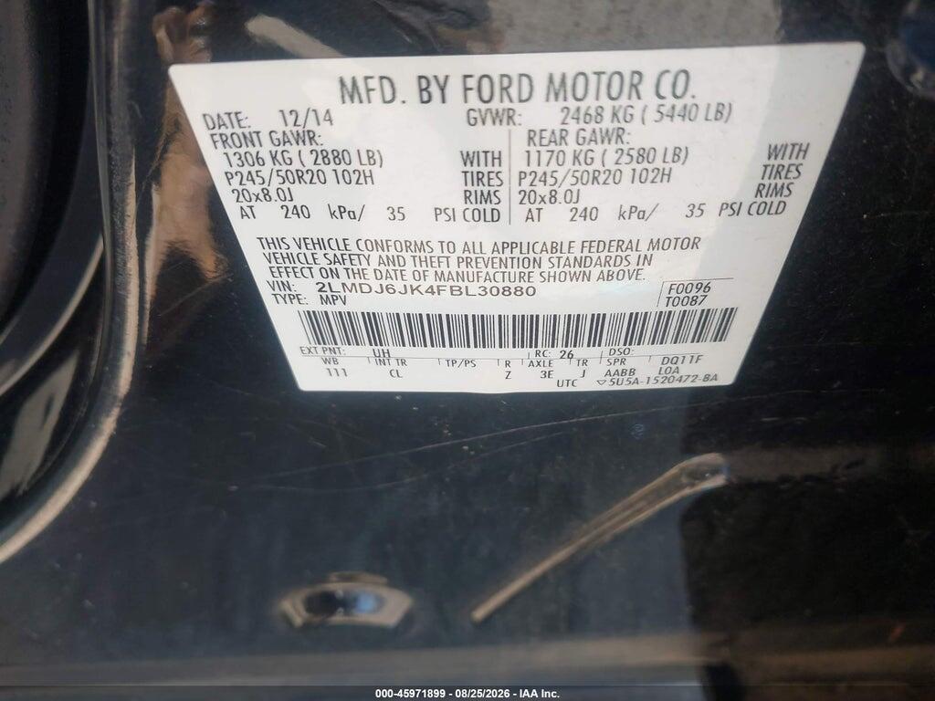 2LMDJ6JK4FBL30880 2015 LINCOLN MKX photo no. 9