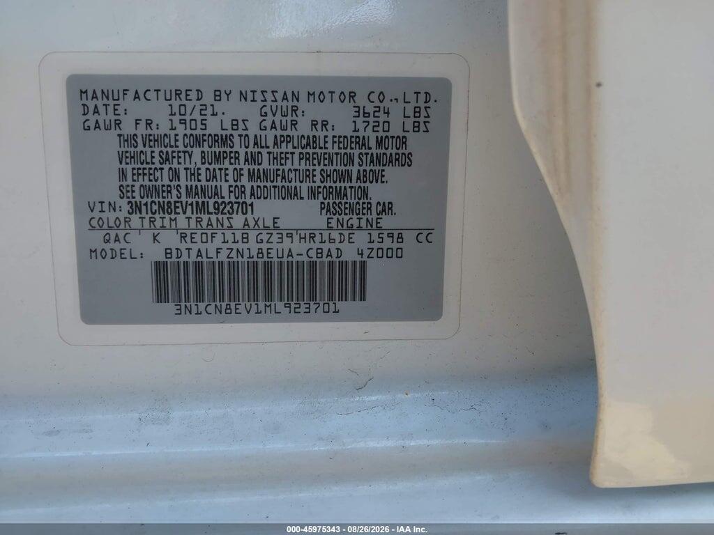 3N1CN8EV1ML923701 2021 NISSAN VERSA photo no. 9