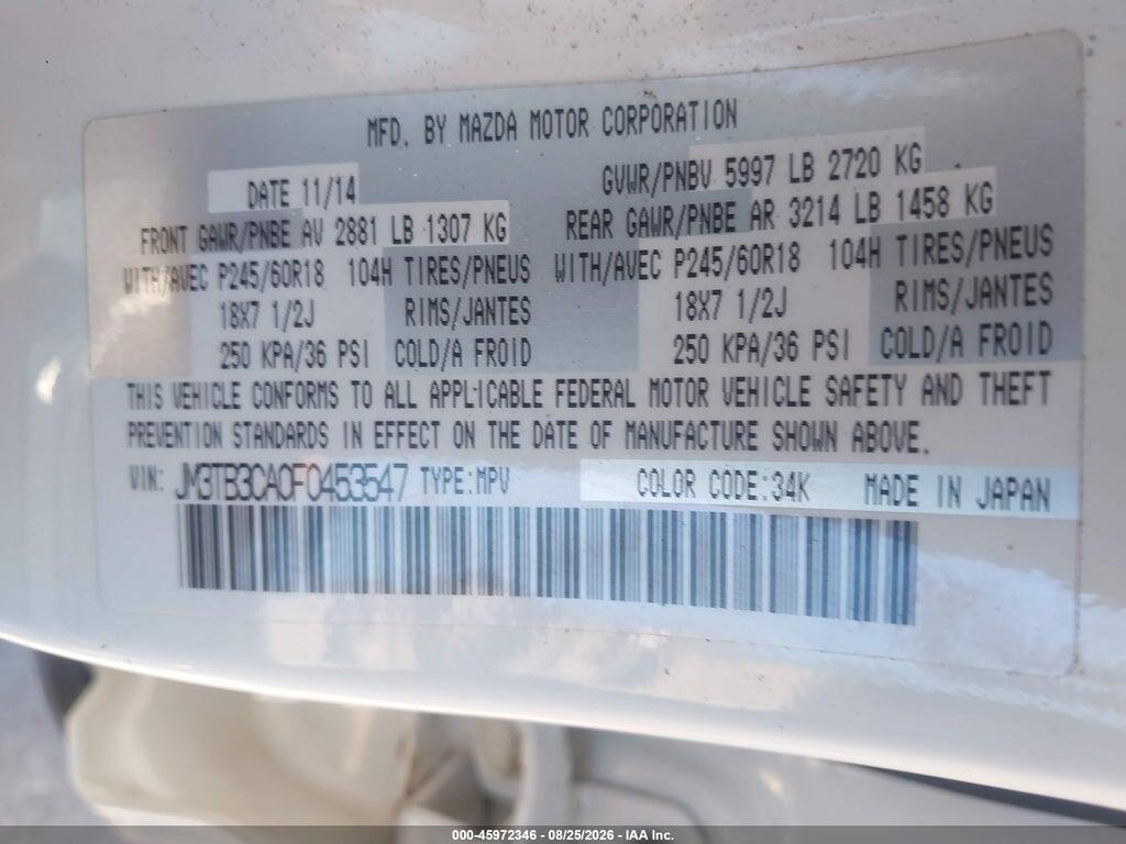 JM3TB3CA0F0453547 2015 MAZDA CX-9 photo no. 9
