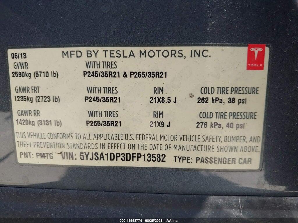 5YJSA1DP3DFP13582 2013 TESLA MODEL S photo no. 9
