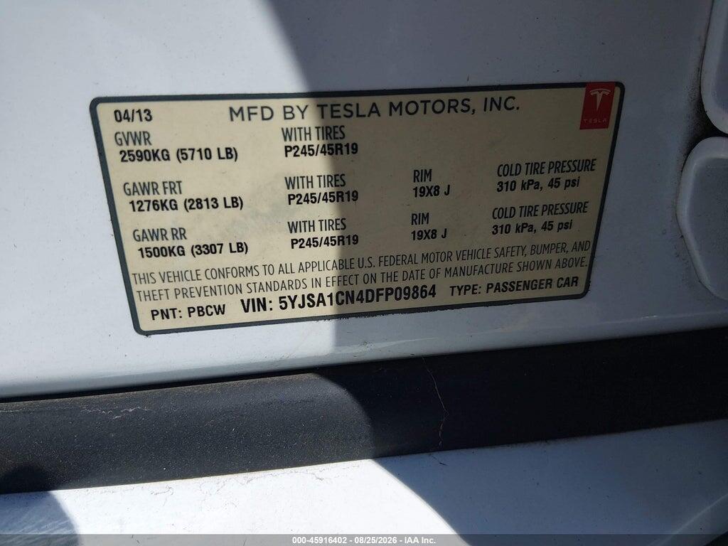 5YJSA1CN4DFP09864 2013 TESLA MODEL S photo no. 9
