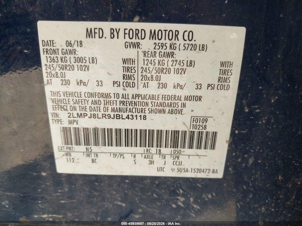 2LMPJ8LR9JBL43118 2018 LINCOLN MKX photo no. 9