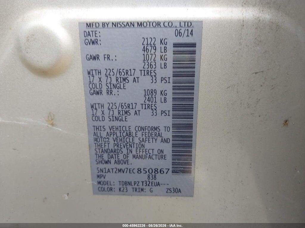 5N1AT2MV7EC850867 2014 NISSAN ROGUE photo no. 9