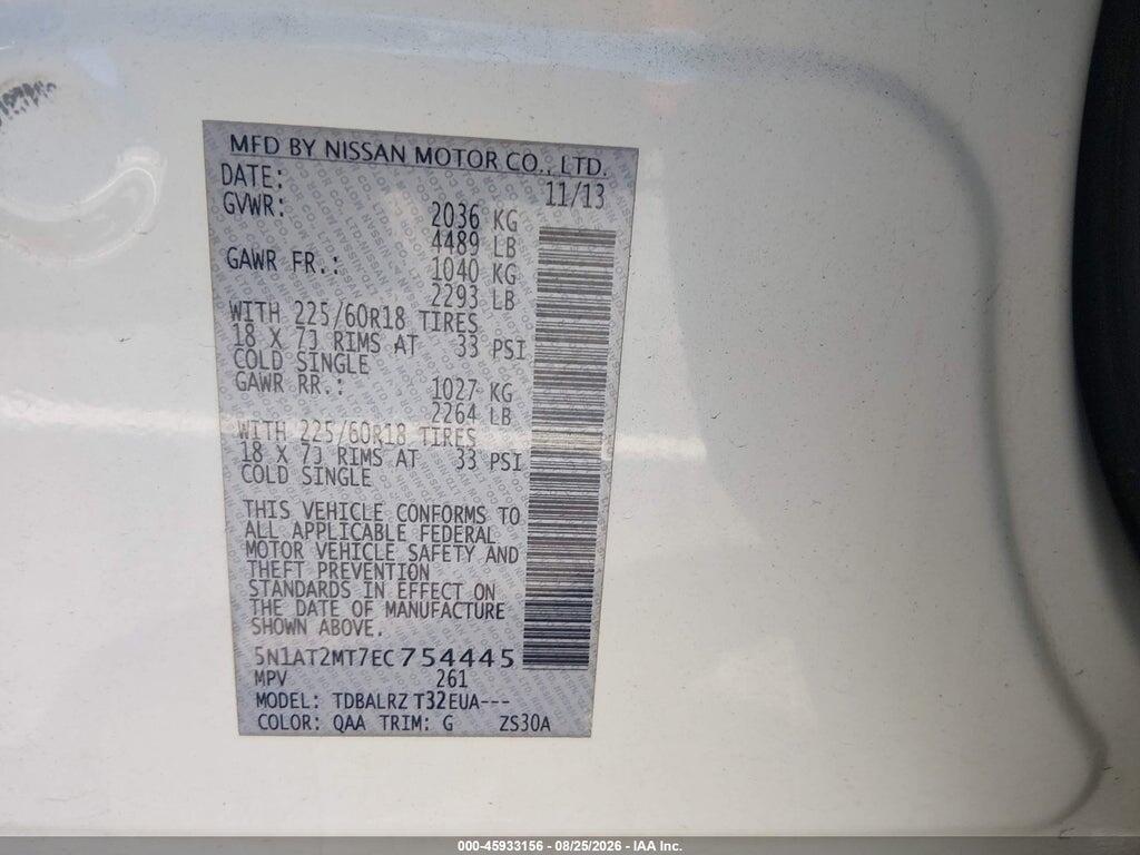 5N1AT2MT7EC754445 2014 NISSAN ROGUE photo no. 9