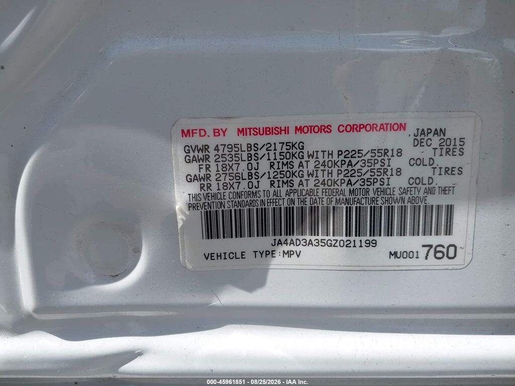 JA4AD3A35GZ021199 2016 MITSUBISHI OUTLANDER photo no. 9