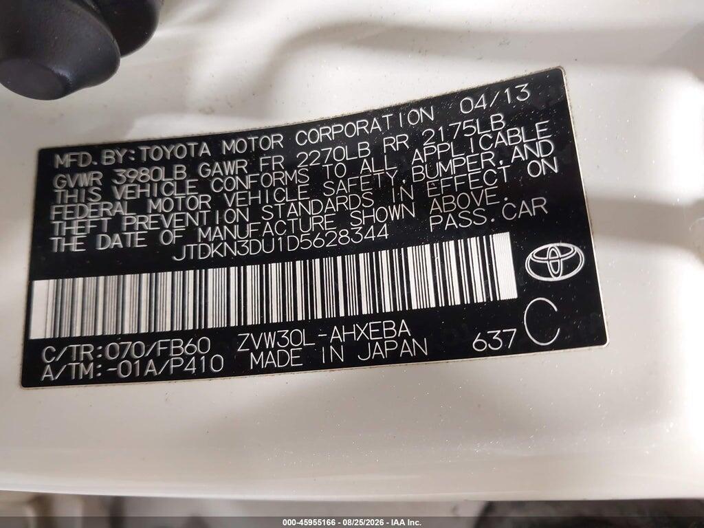 JTDKN3DU1D5628344 2013 TOYOTA PRIUS photo no. 9