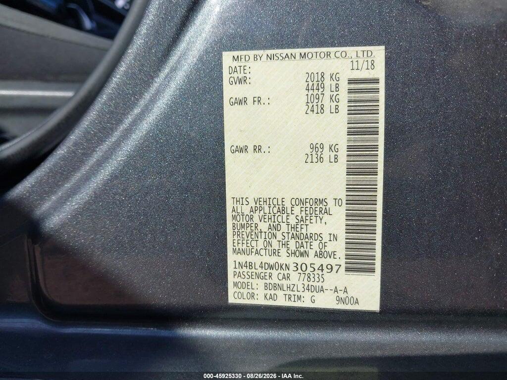 1N4BL4DW0KN305497 2019 NISSAN ALTIMA photo no. 9