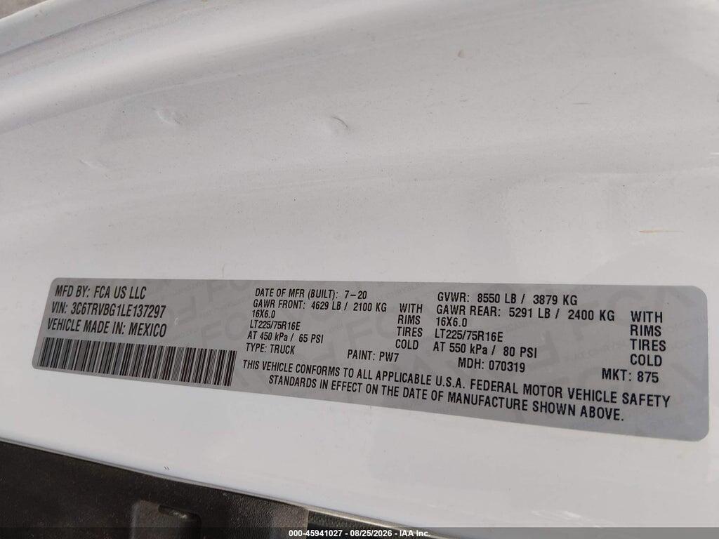 3C6TRVBG1LE137297 2020 RAM PROMASTER 1500 photo no. 9