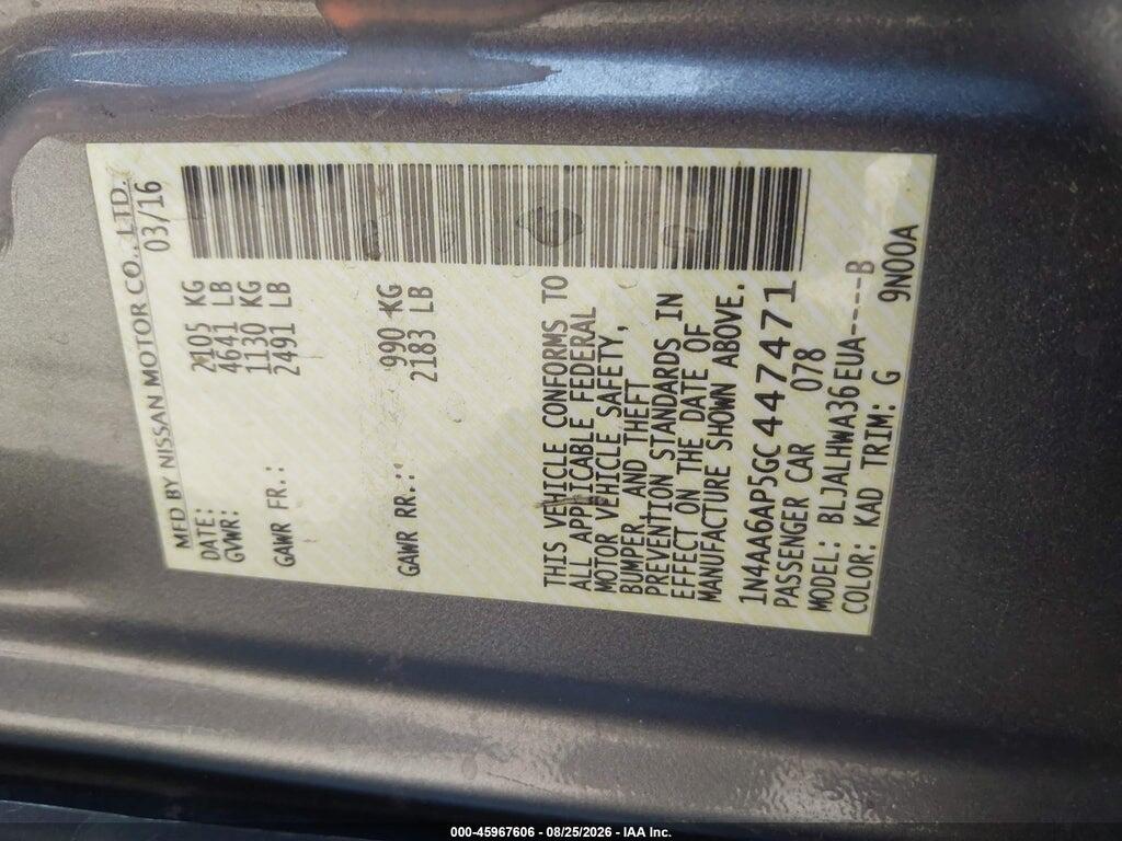 1N4AA6AP5GC447471 2016 NISSAN MAXIMA photo no. 9