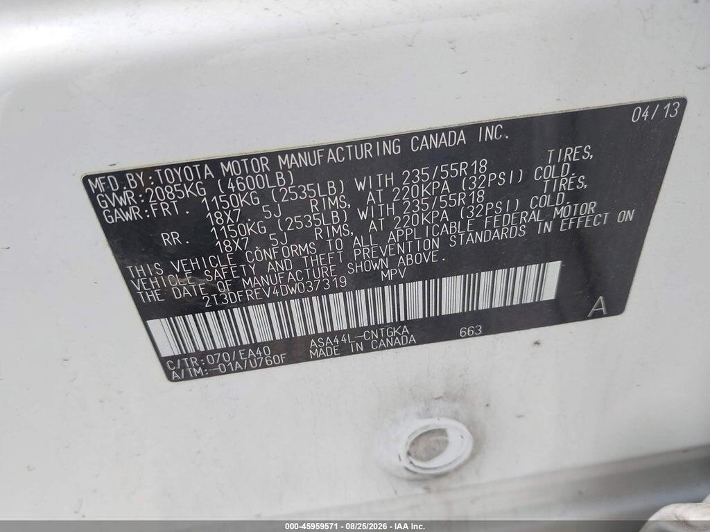 2T3DFREV4DW037319 2013 TOYOTA RAV4 photo no. 9