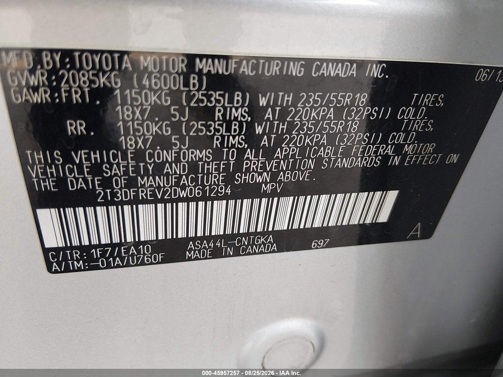 2T3DFREV2DW061294 2013 TOYOTA RAV4 photo no. 9