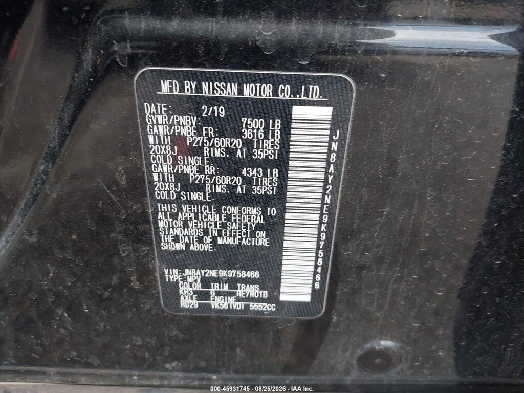 JN8AY2NE9K9758466 2019 NISSAN ARMADA photo no. 9