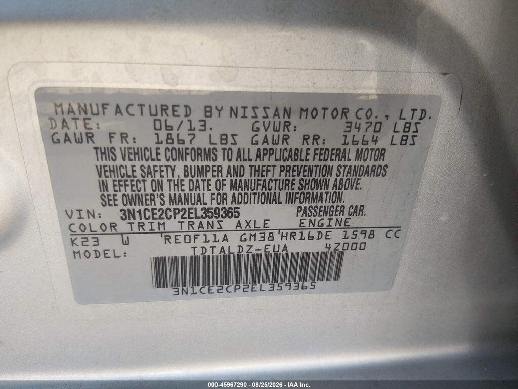 3N1CE2CP2EL359365 2014 NISSAN VERSA NOTE photo no. 9