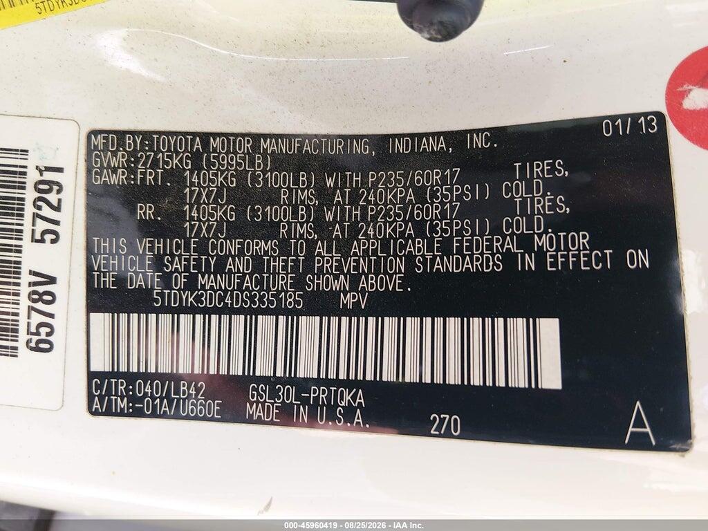 5TDYK3DC4DS335185 2013 TOYOTA SIENNA photo no. 9