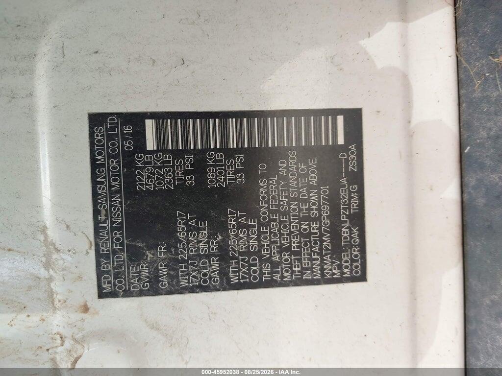 KNMAT2MV7GP697701 2016 NISSAN ROGUE photo no. 9