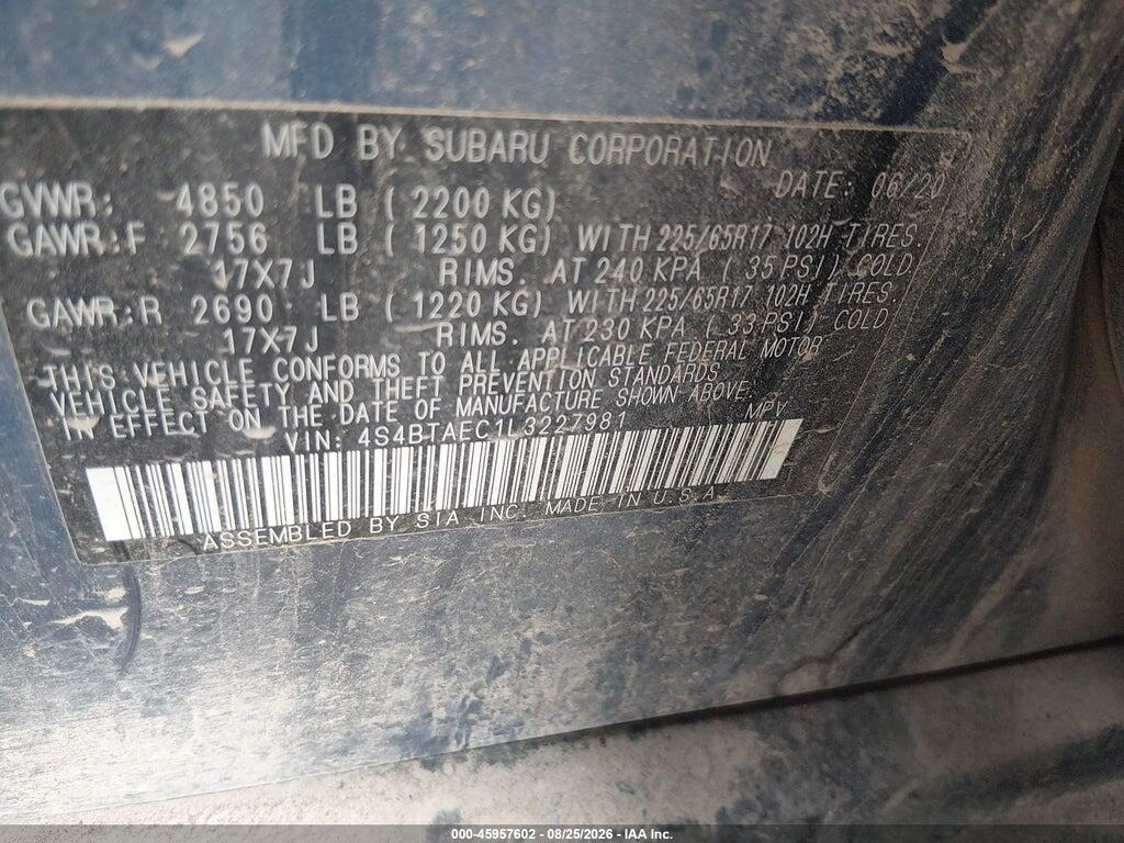 4S4BTAEC1L3227981 2020 SUBARU OUTBACK photo no. 9