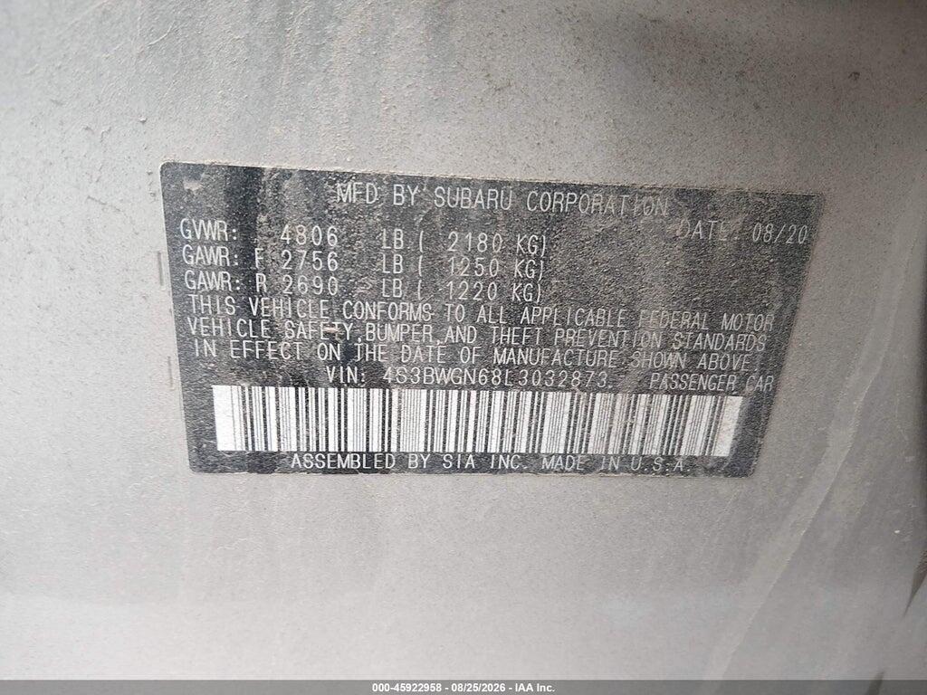 4S3BWGN68L3032873 2020 SUBARU LEGACY photo no. 9