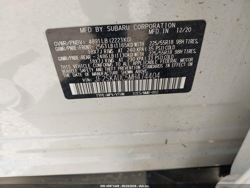 JF2SKAUC5MH474404 2021 SUBARU FORESTER photo no. 9