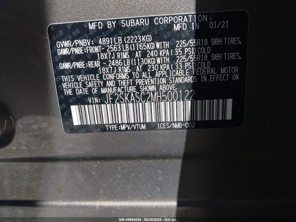 JF2SKASC2MH500122 2021 SUBARU FORESTER photo no. 9