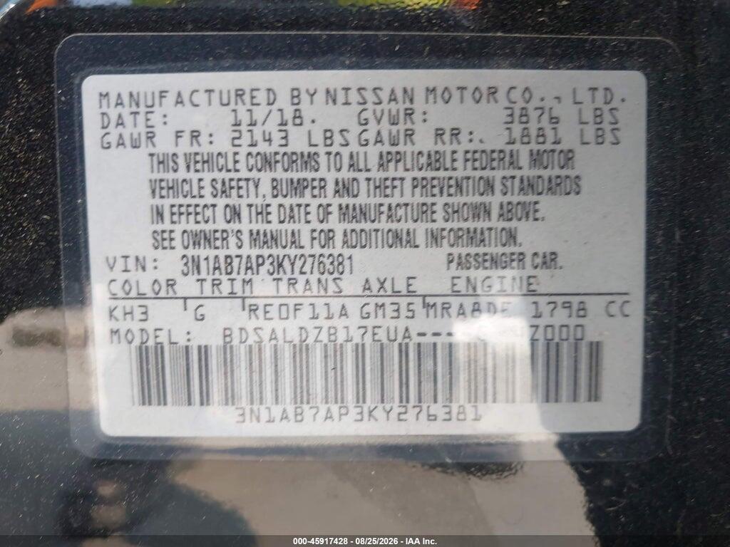 3N1AB7AP3KY276381 2019 NISSAN SENTRA photo no. 9