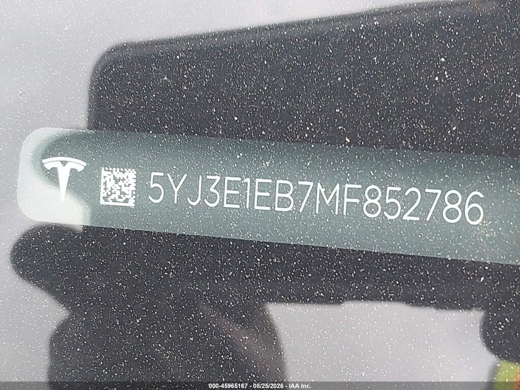 5YJ3E1EB7MF852786 2021 TESLA MODEL 3 photo no. 9
