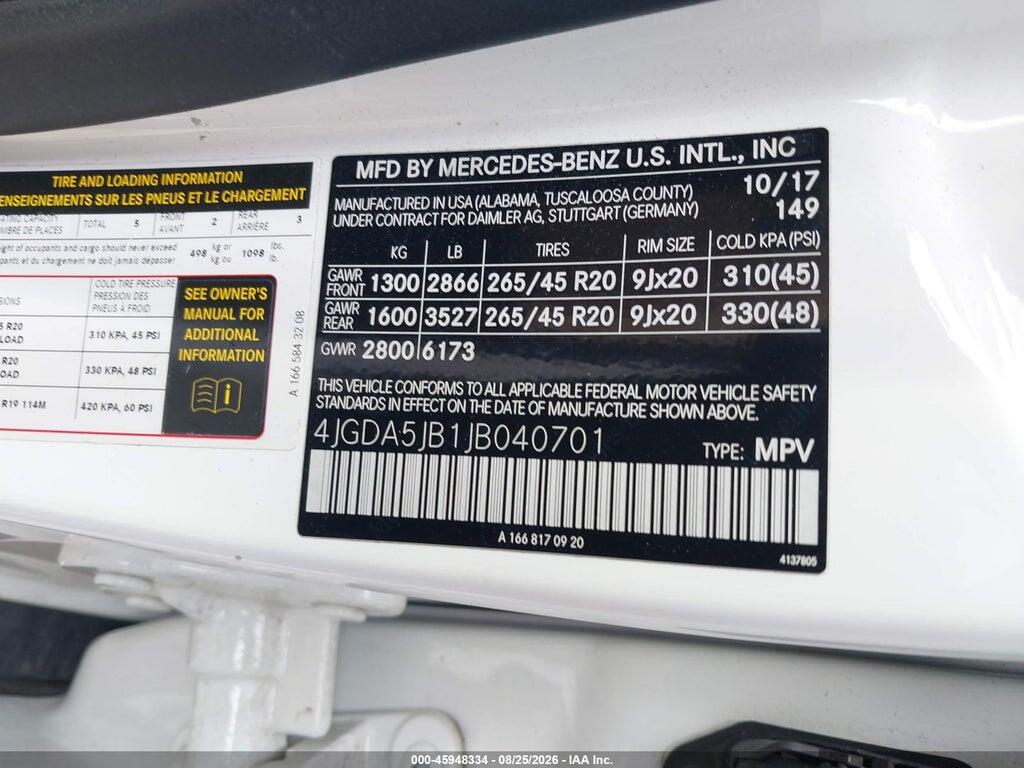 4JGDA5JB1JB040701 2018 MERCEDES-BENZ GLE 350 photo no. 9