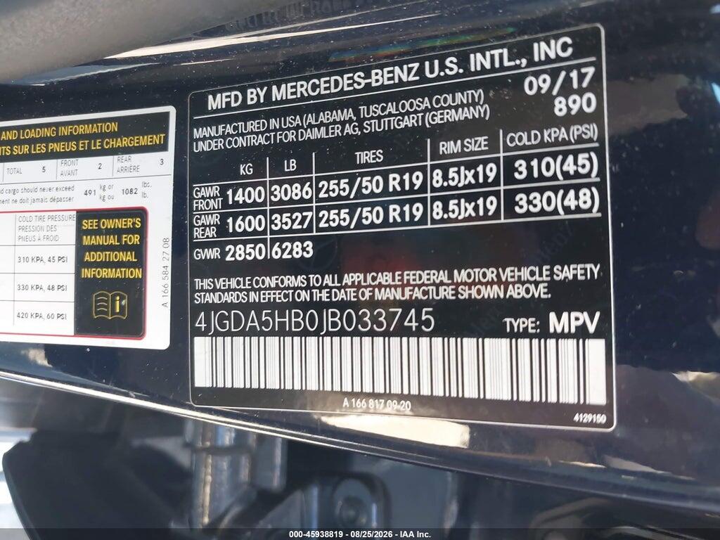 4JGDA5HB0JB033745 2018 MERCEDES-BENZ GLE 350 photo no. 9