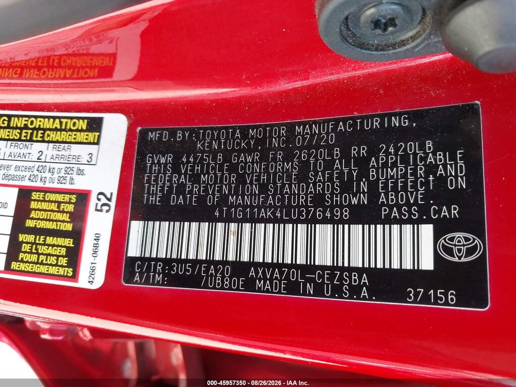 4T1G11AK4LU376498 2020 TOYOTA CAMRY photo no. 9