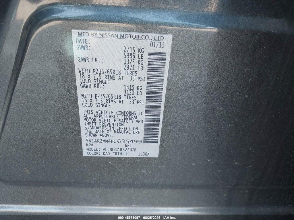 5N1AR2MM4FC635499 2015 NISSAN PATHFINDER photo no. 9