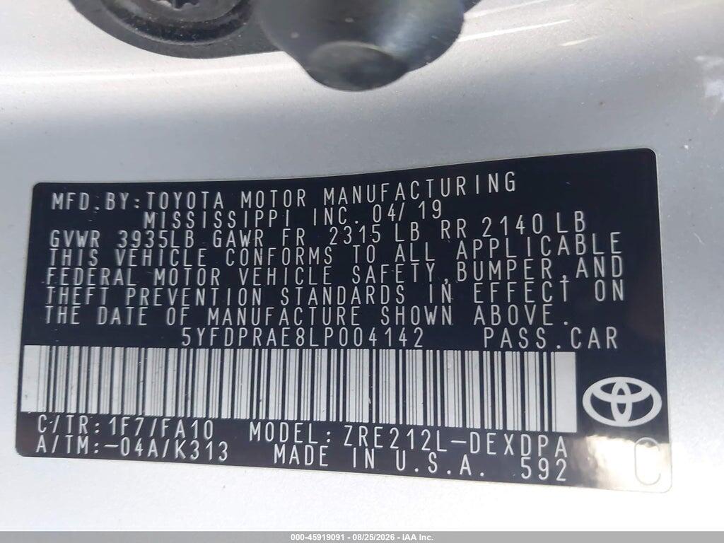 5YFDPRAE8LP004142 2020 TOYOTA COROLLA photo no. 9