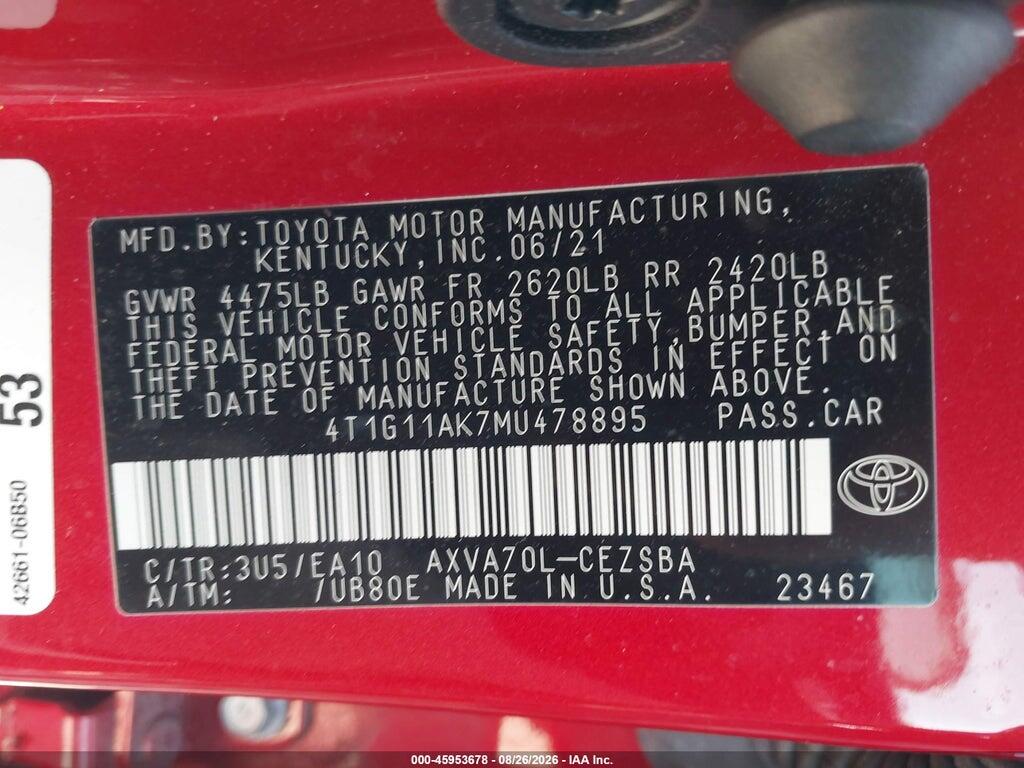 4T1G11AK7MU478895 2021 TOYOTA CAMRY photo no. 9