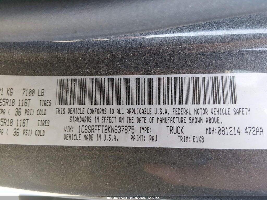 1C6SRFFT2KN637875 2019 RAM 1500 photo no. 9