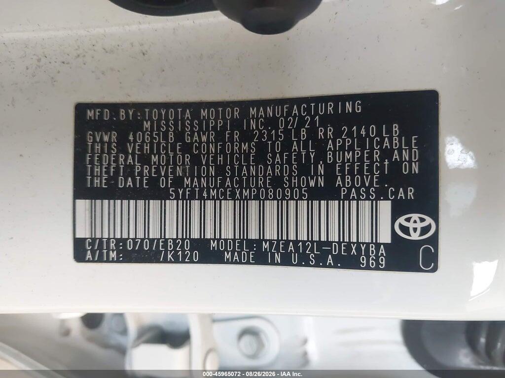 5YFT4MCEXMP080905 2021 TOYOTA COROLLA photo no. 9