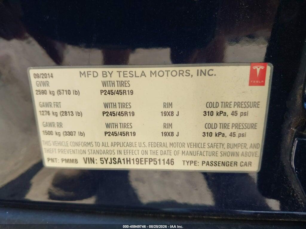 5YJSA1H19EFP51146 2014 TESLA MODEL S photo no. 9
