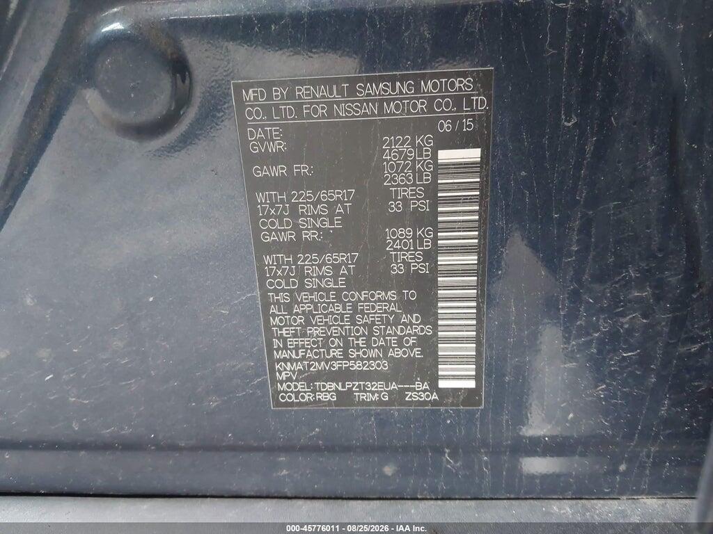 KNMAT2MV3FP582303 2015 NISSAN ROGUE photo no. 9
