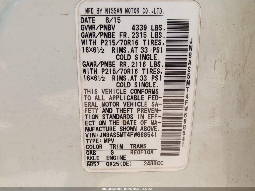 JN8AS5MT4FW668541 2015 NISSAN ROGUE SELECT photo no. 9