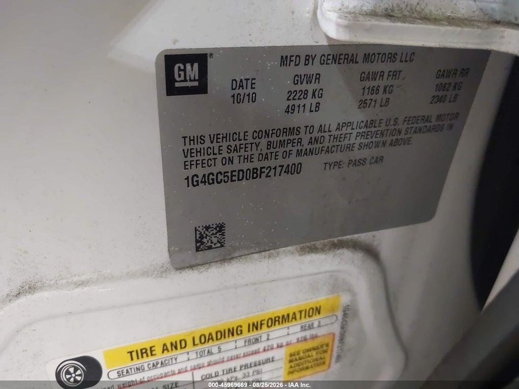 1G4GC5ED0BF217400 2011 BUICK LACROSSE photo no. 9