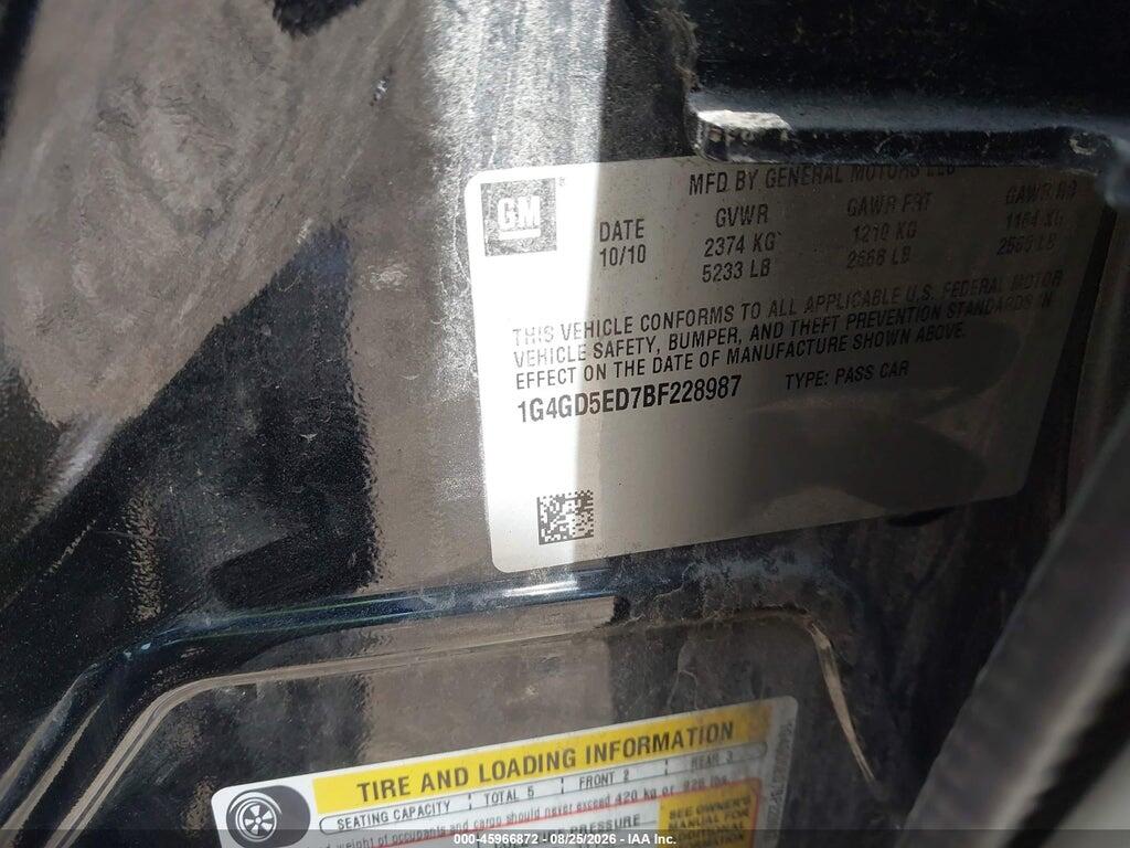1G4GD5ED7BF228987 2011 BUICK LACROSSE photo no. 9