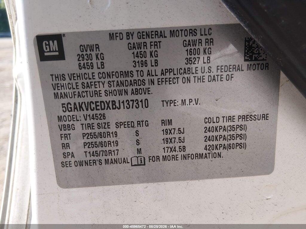 5GAKVCEDXBJ137310 2011 BUICK ENCLAVE photo no. 9