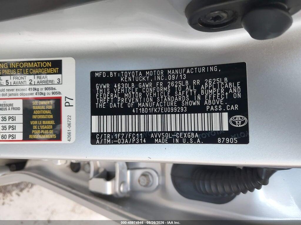 4T1BD1FK7EU099293 2014 TOYOTA CAMRY HYBRID photo no. 9