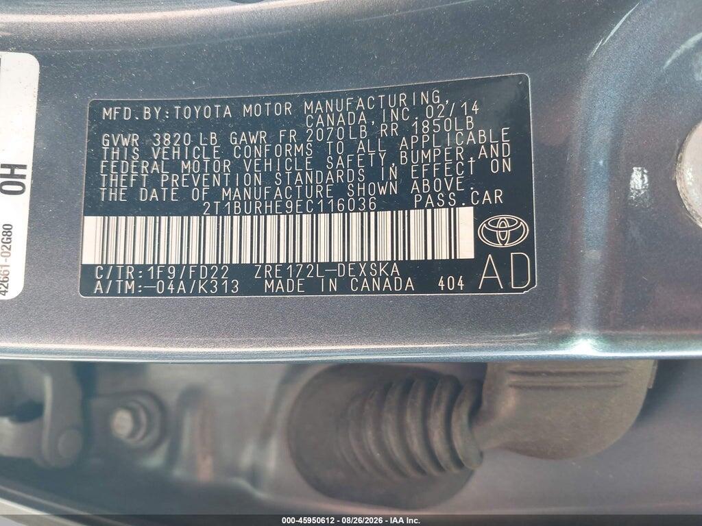 2T1BURHE9EC116036 2014 TOYOTA COROLLA photo no. 9