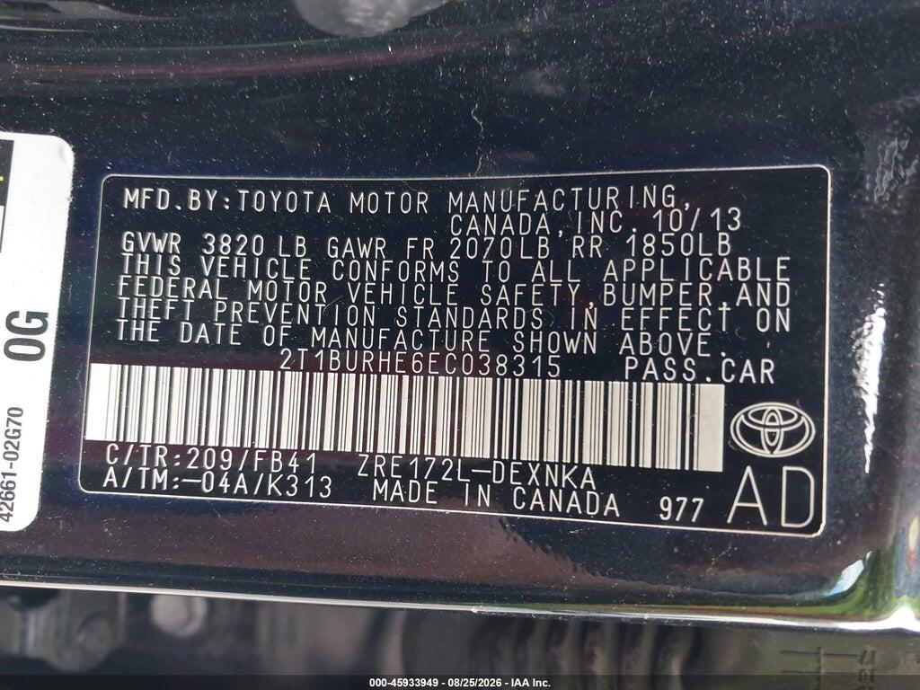 2T1BURHE6EC038315 2014 TOYOTA COROLLA photo no. 9