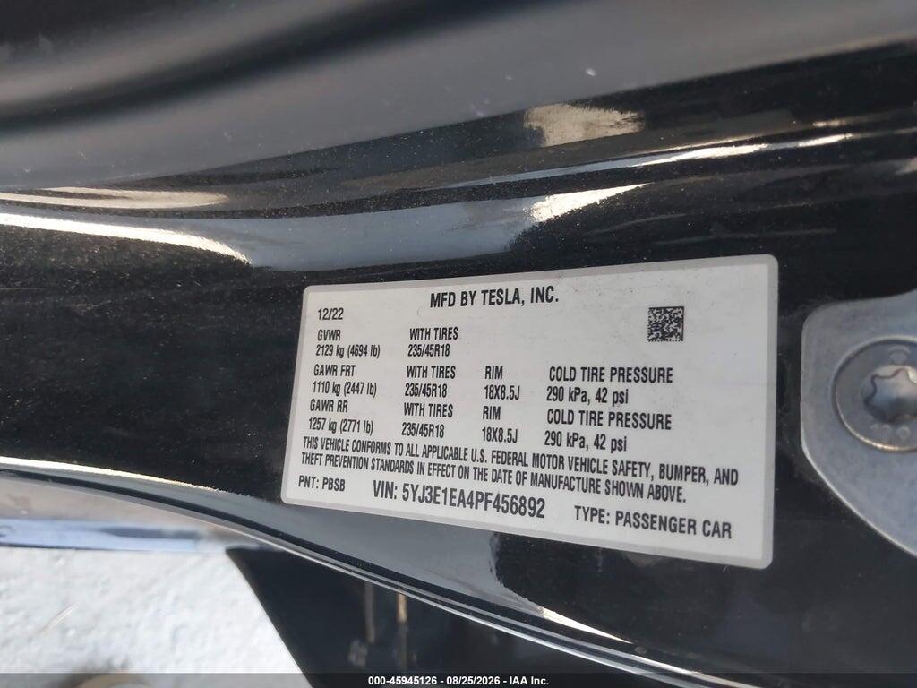 5YJ3E1EA4PF456892 2023 TESLA MODEL 3 photo no. 9