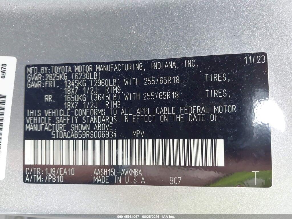 5TDACAB59RS006934 2024 TOYOTA GRAND HIGHLANDER photo no. 9