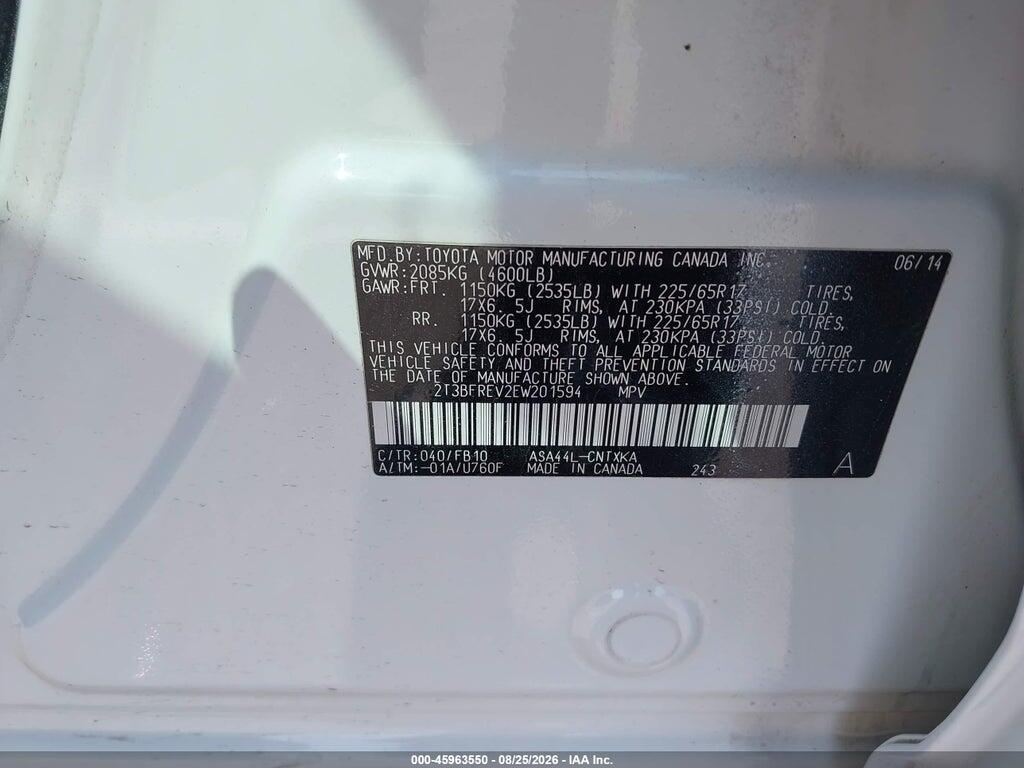 2T3BFREV2EW201594 2014 TOYOTA RAV4 photo no. 9