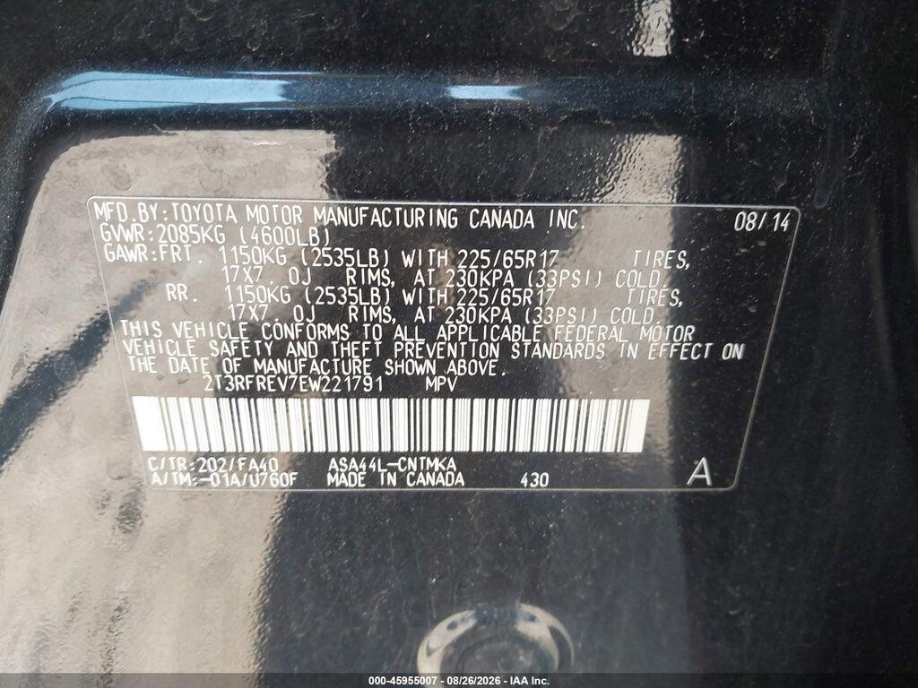 2T3RFREV7EW221791 2014 TOYOTA RAV4 photo no. 9