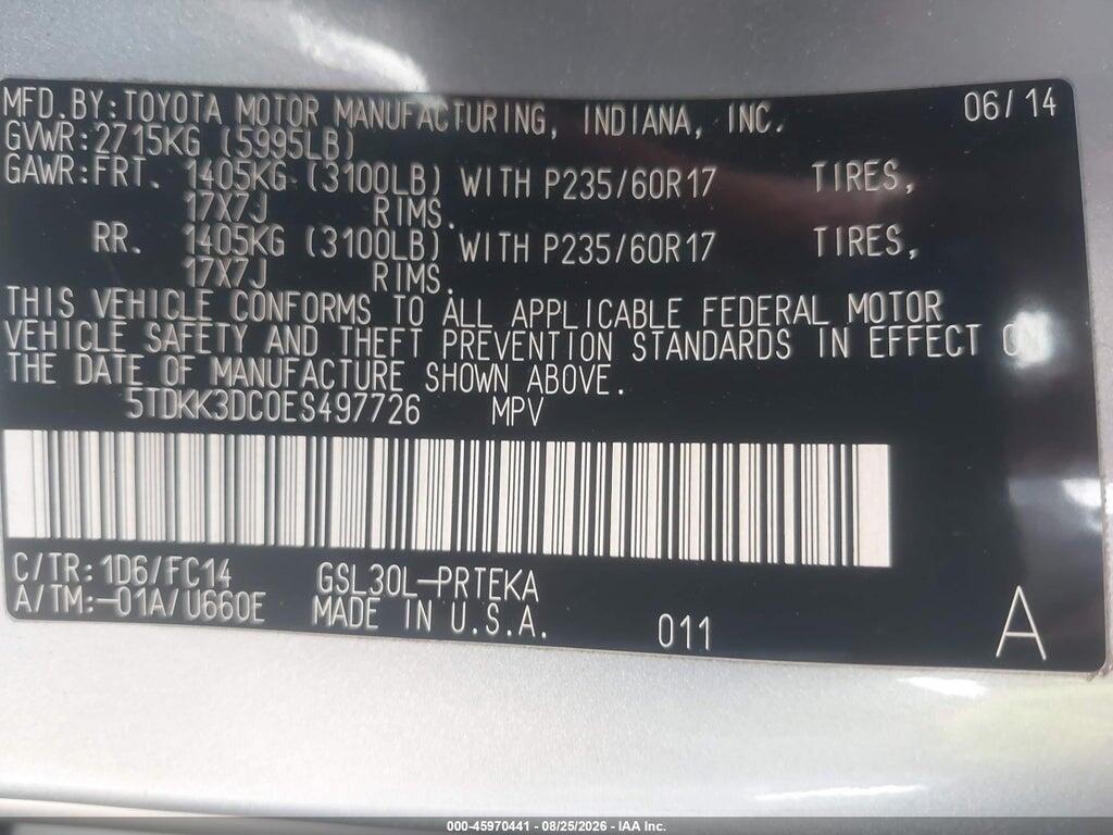 5TDKK3DC0ES497726 2014 TOYOTA SIENNA photo no. 9