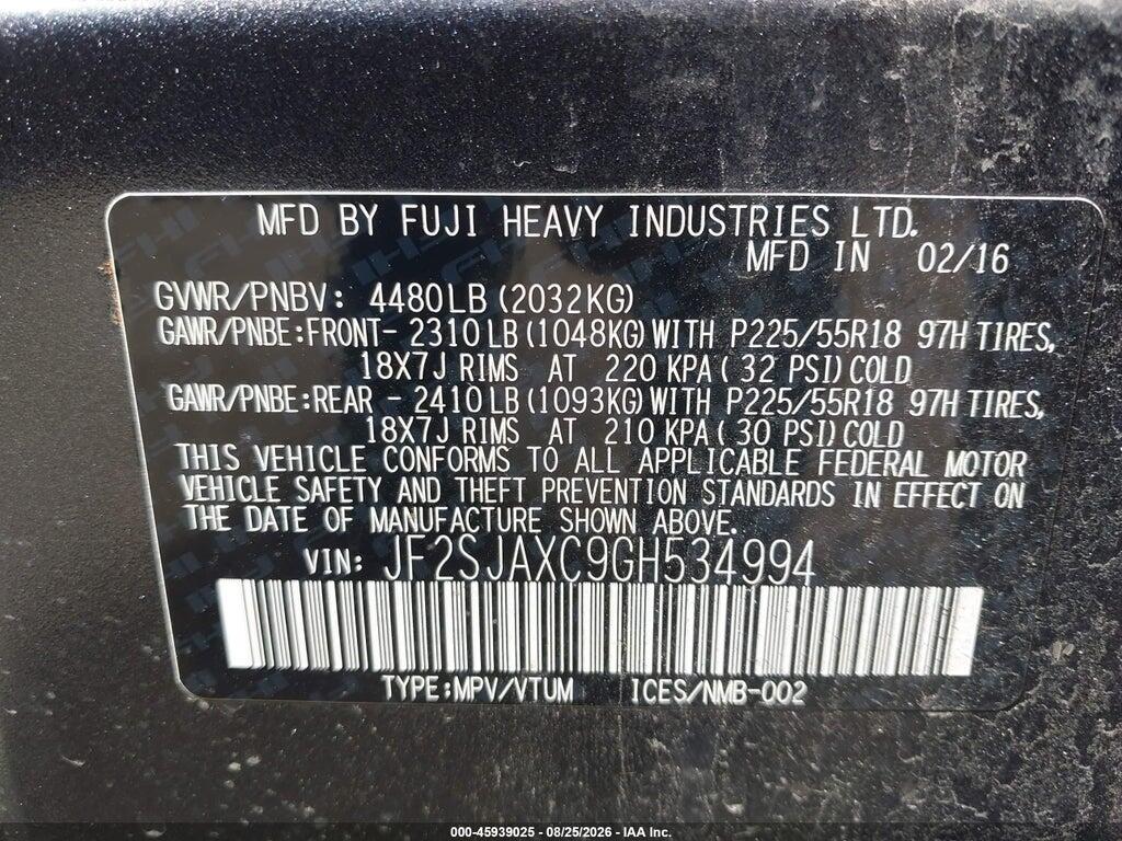 JF2SJAXC9GH534994 2016 SUBARU FORESTER photo no. 9