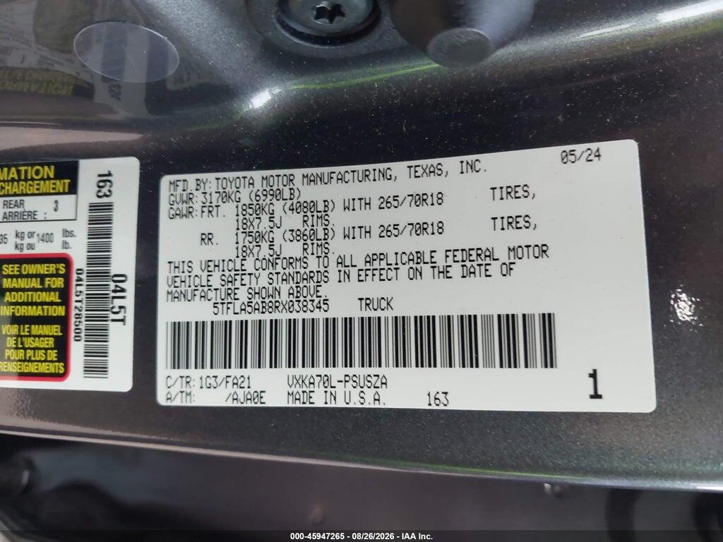 5TFLA5AB8RX038345 2024 TOYOTA TUNDRA photo no. 9