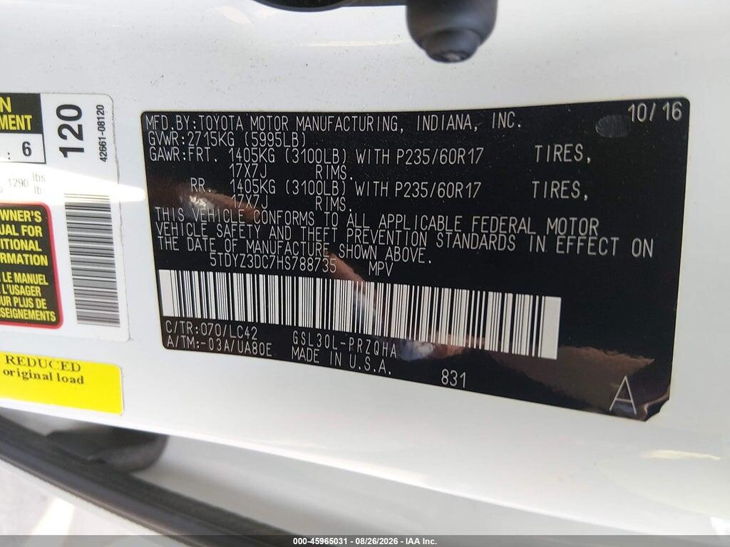 5TDYZ3DC7HS788735 2017 TOYOTA SIENNA photo no. 9